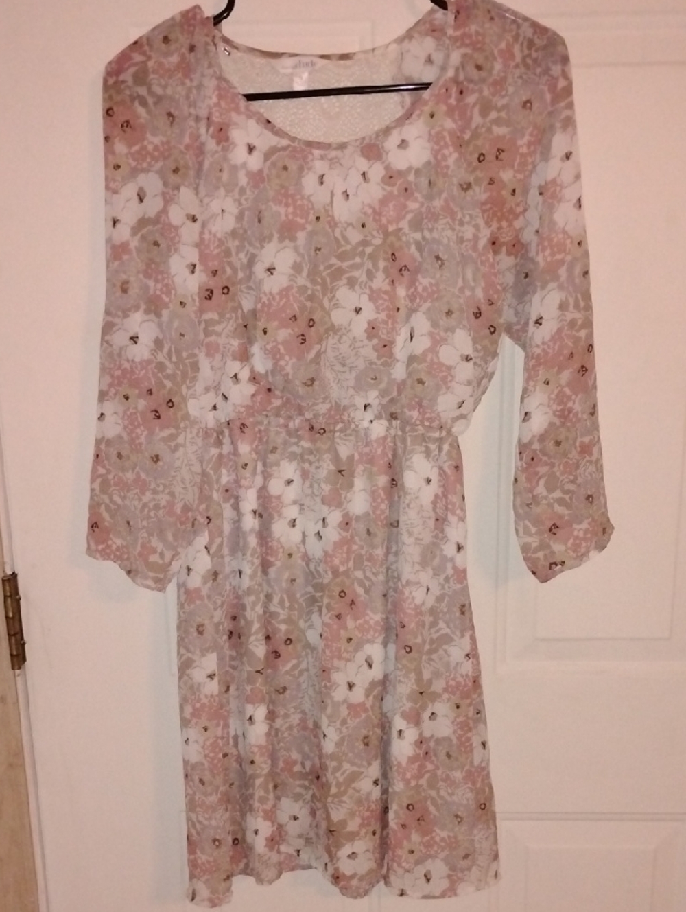 Charlies Pink Cream Floral Chiffon Mini Dress with Long Sleeves